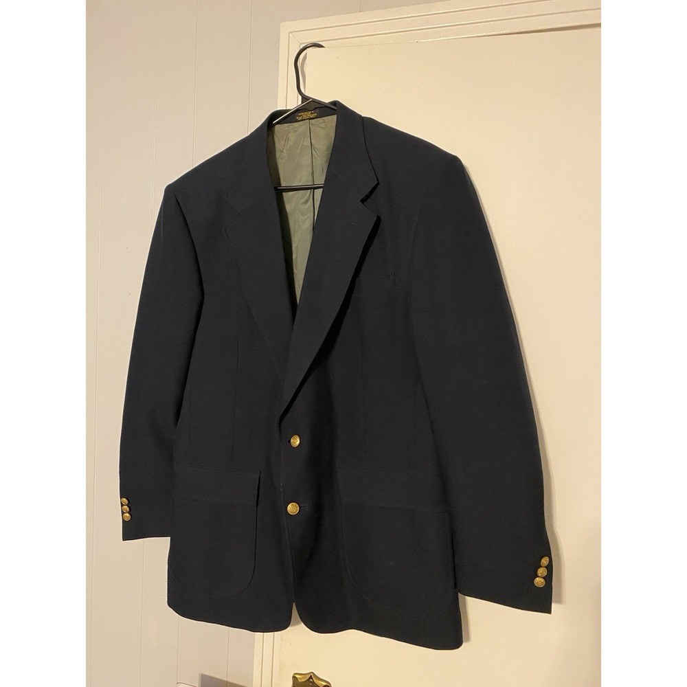 Vintage Trotter Club University Navy Blue Wool Blazer Mens 42L w/Gold Buttons